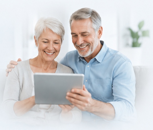 Older adults reviewing health information on a tablet