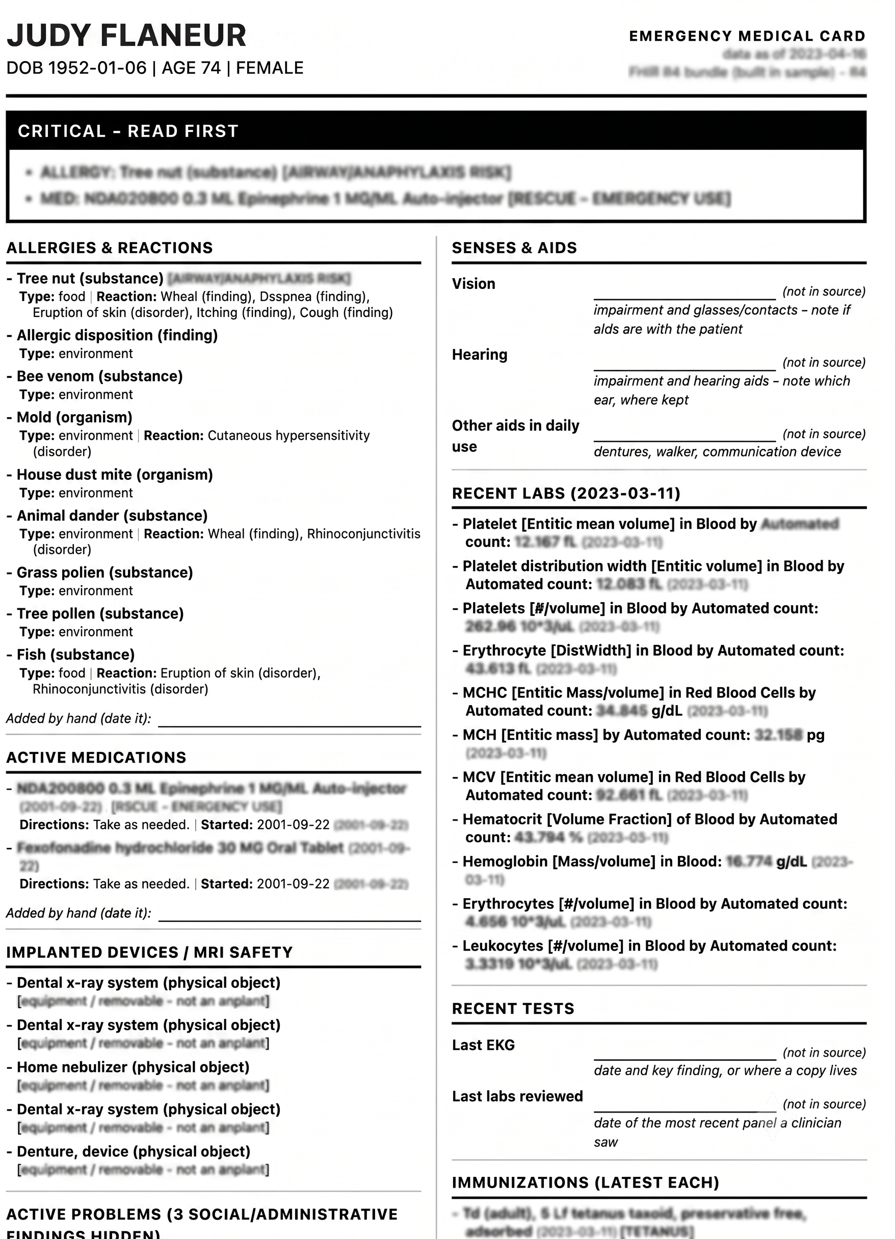 Emergency medical summary