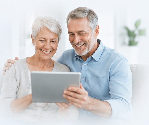 Older adults reviewing information on a tablet
